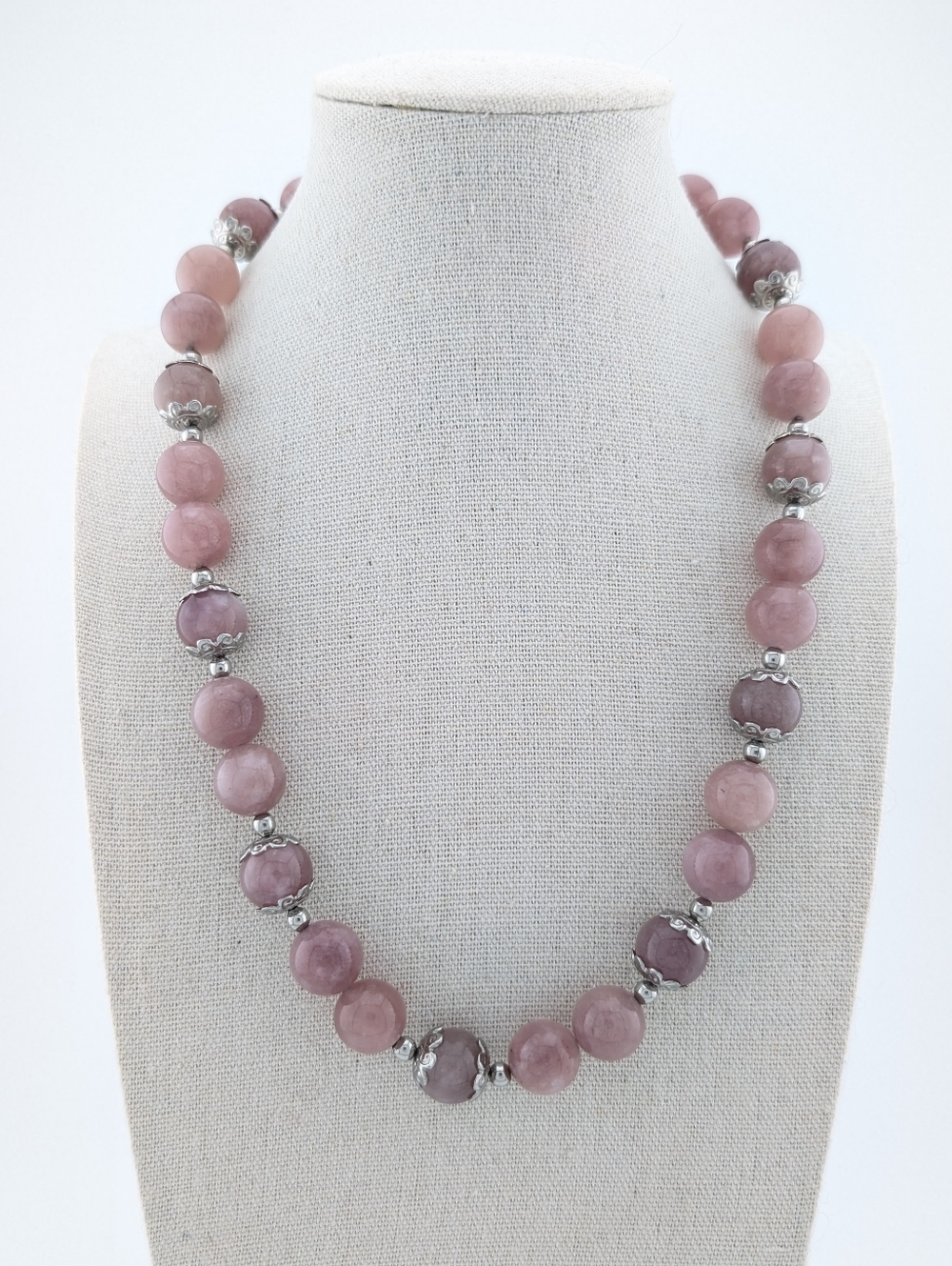 Lavender Rose Quartz Chunky Necklace - Artisan Handmade Gemstone Jewelry - D092